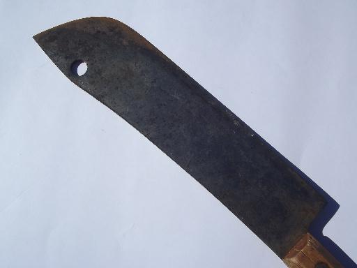 antique butcher cleaver knife, huge old full tang forged steel blade