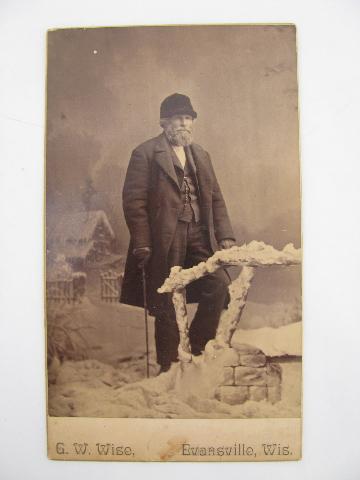 antique cabinet photo, Victorian gent in winter clothes, Evansville Wis