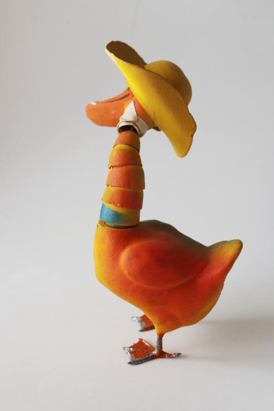 antique candy container funny duck in Easter hat, vintage paper mache composition metal feet