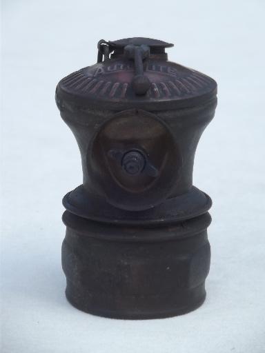 antique carbide lamp, brass Auto Lite miners head lamp steampunk vintage