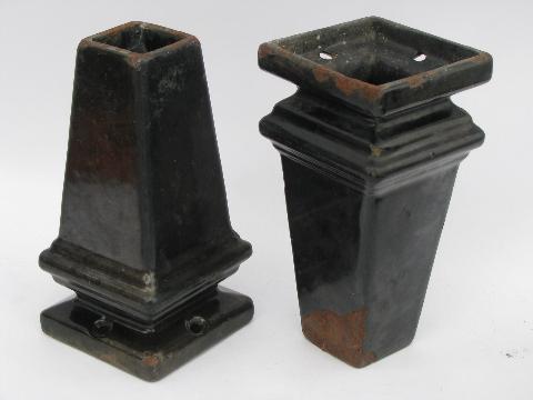 antique cast iron enamel stove feet, vintage kitchen range or wood stove parts