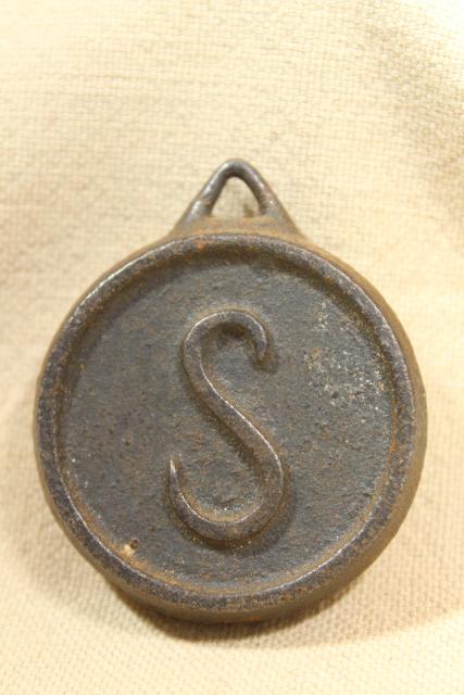 antique cast iron letter S, counter weight for clock or vintage mechanical tool or equipment?