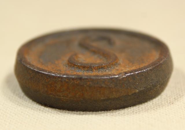antique cast iron letter S, counter weight for clock or vintage mechanical tool or equipment?