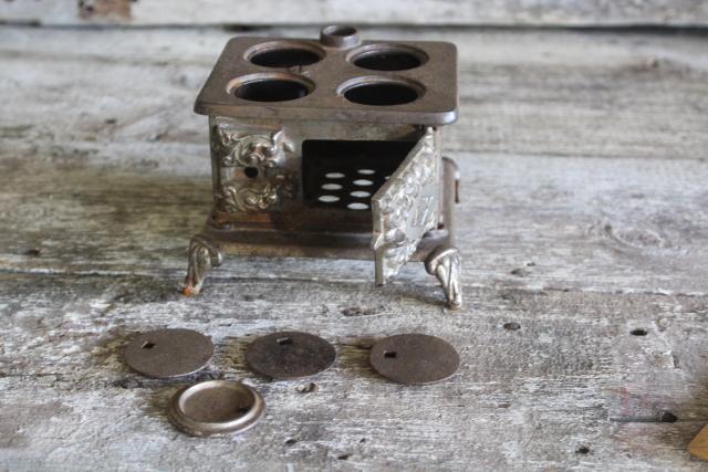 antique cast iron toy stove Ark wood stove, Arcade novelty or saleman's sample