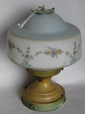 antique ceiling fixture light w/ handpainted glass shade ...