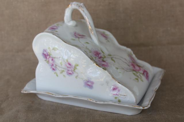 antique cheese server, cheese wedge cover w/ porcelain china plate, Victorian vintage tableware