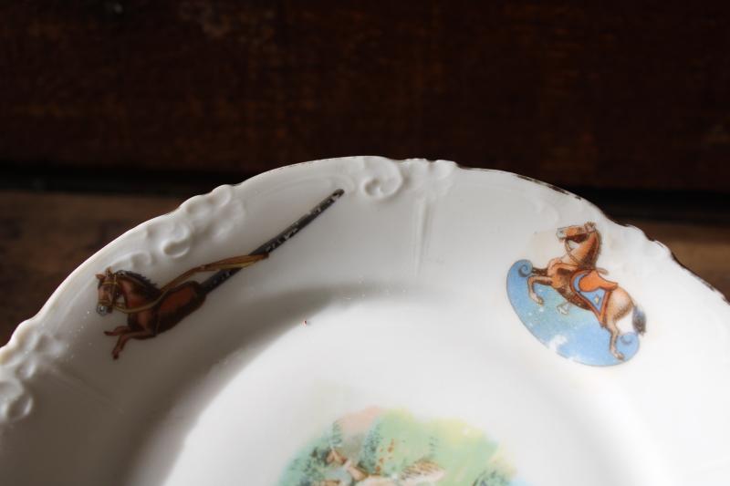 antique childs plate, boy & dog w/ toys, 1890s vintage nursery dish for baby