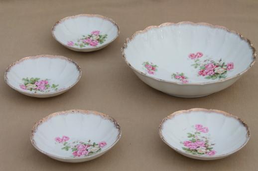 antique china berry or fruit bowls, early 1900s vintage dessert dishes w/ lovely roses
