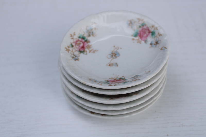 antique china butter pats, stack of tiny butter pat plates w/ vintage cottage style floral