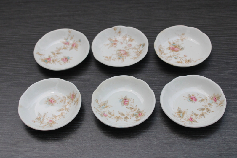 antique china butter pats, stack of tiny vintage butter pat plates w/ cottage style floral