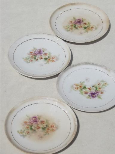 antique china cake plates w/ pansies floral, vintage shabby cottage chic