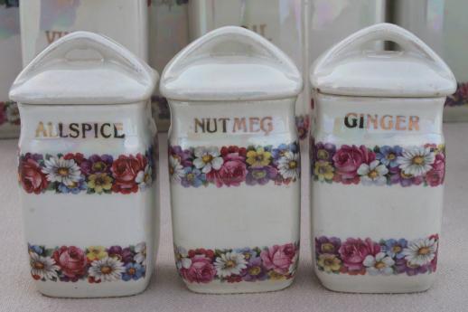 antique china canister set, early 1900s vintage Czechoslovakia kitchen pantry canisters