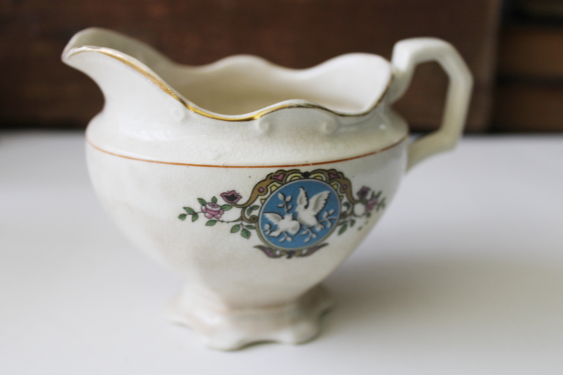 antique china cream pitcher w/ pair of white doves, shabby vintage decor