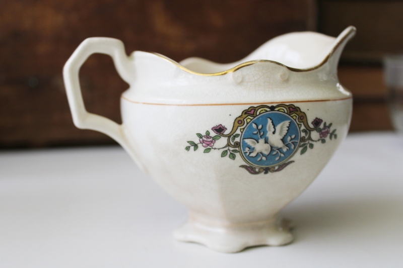 antique china cream pitcher w/ pair of white doves, shabby vintage decor