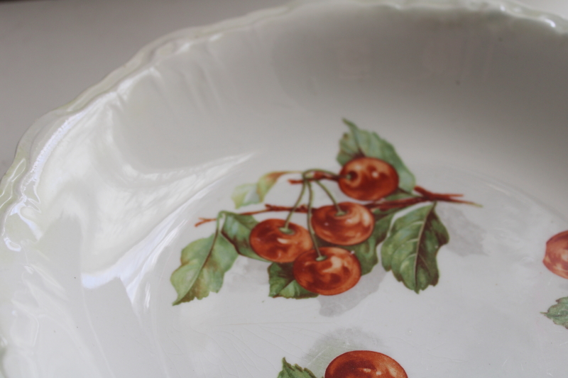 antique china fruit bowl, red cherries print early 1900s vintage cottage chic
