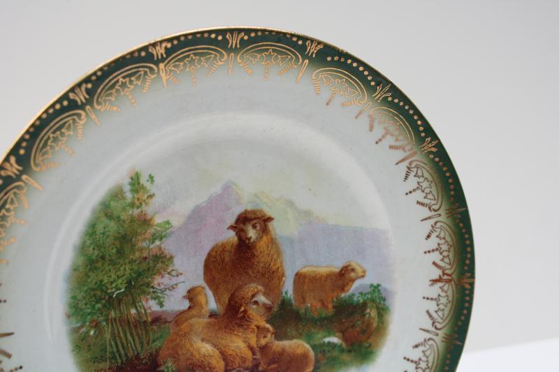 antique china plate pastoral scene sheep in the mountains, early 1900s vintage