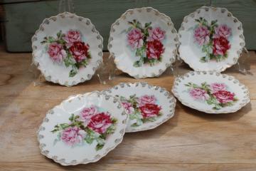 antique china plates, shabby vintage pink roses dessert set w/ old Bavaria backstamp