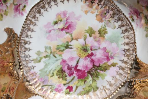antique china serving bowl w/ gorgeous gold encrusted floral, RS Prussia or Germany vintage