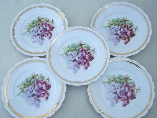 antique china tea plates w/ painted grapes, serving and  sandwich plates