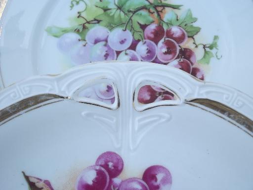 antique china tea plates w/ painted grapes, serving and  sandwich plates