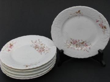 antique china transferware cake plates, floral pattern