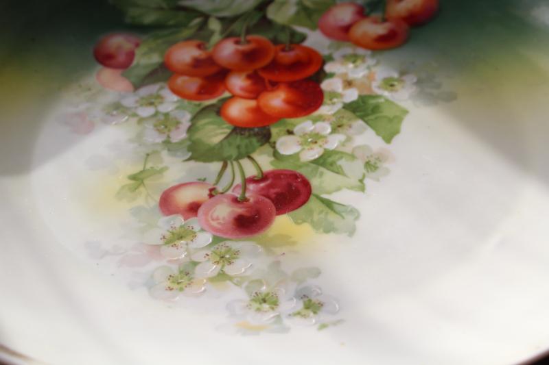 antique china tray or plate w/ cherries & cherry blossoms, Germany three crowns mark