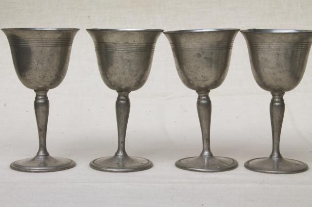antique colonial style vintage pewter goblets, sherry wine glasses set of 10