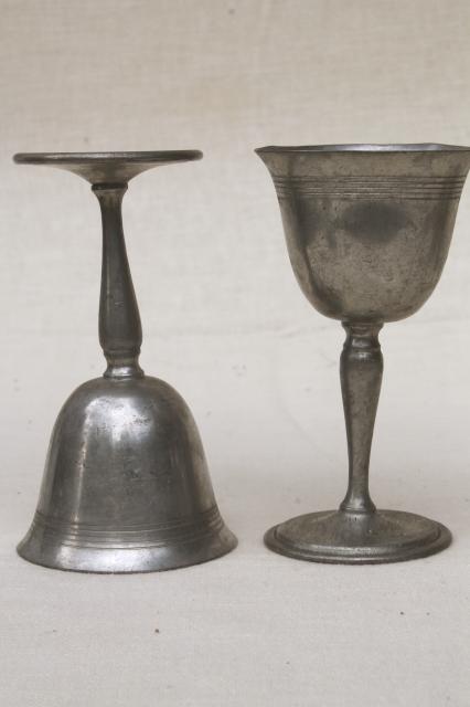 antique colonial style vintage pewter goblets, sherry wine glasses set of 10