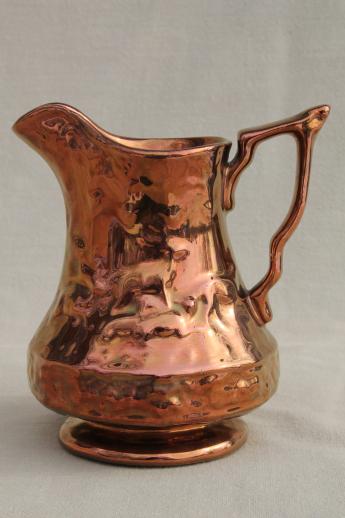 antique copper luster china pitcher, early 20th century vintage English lustre