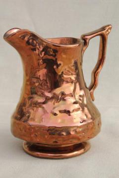 antique copper luster china pitcher, early 20th century vintage English lustre