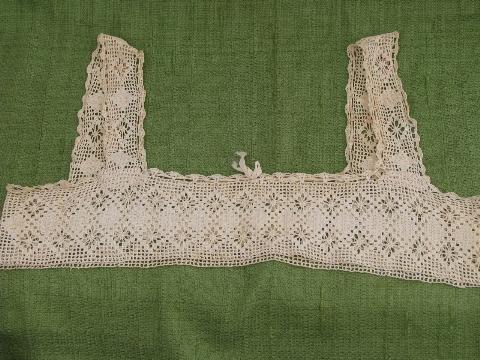 antique cotton crochet lace camisole yoke, bodice straps and neckline