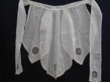 antique cotton lawn apron w/ tatted edging, hand-made lace tatting