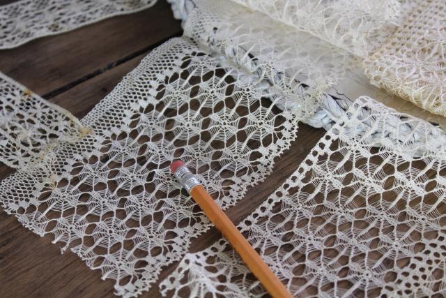 antique cotton thread lace edging, cobweb wheels & flowers, tenerife needle lace?
