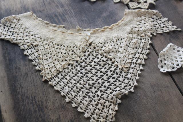 antique crochet lace collars, lot Victorian Edwardian vintage dress trims