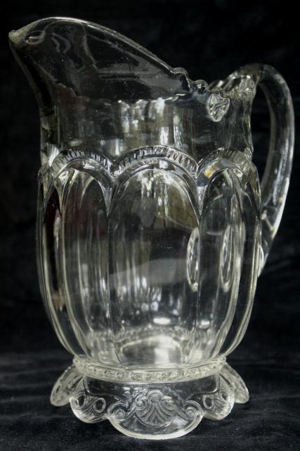 antique crystal clear glass water pitcher, Empress double arch pattern 1890s EAPG