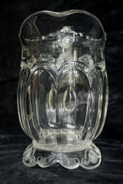 antique crystal clear glass water pitcher, Empress double arch pattern 1890s EAPG