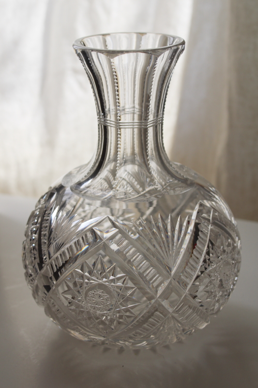 antique cut crystal water carafe or decanter, American brilliant vintage cut glass