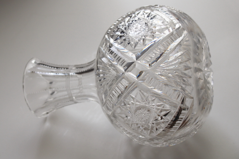 antique cut crystal water carafe or decanter, American brilliant vintage cut glass