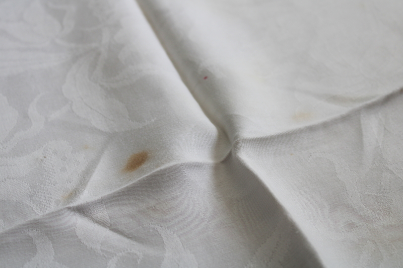 antique damask tablecloth w/ hand embroidered whitework monogram, drawn thread border