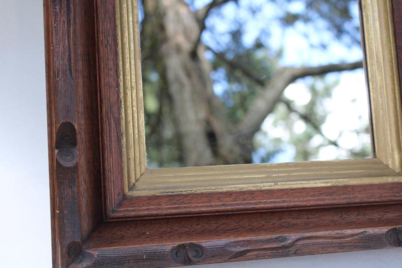 antique deep frame w/ mirror, carved walnut wood 'logs' adirondack style
