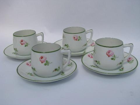 antique demitasse coffee cup & saucer sets w/ painted roses, vintage Bavaria
