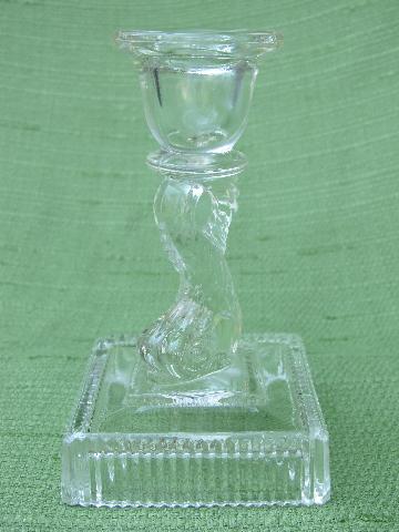 antique dolphin (fish) pattern candlesticks, vintage Imperial glass