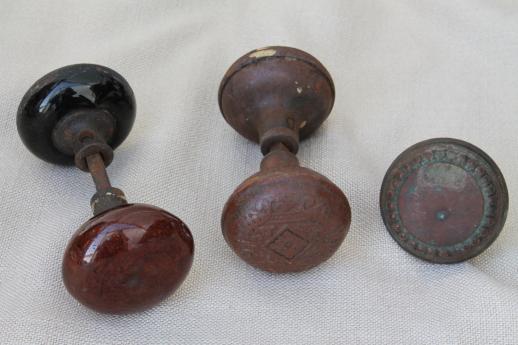 antique door knobs lot, shabby Victorian vintage iron door hardware doorknobs