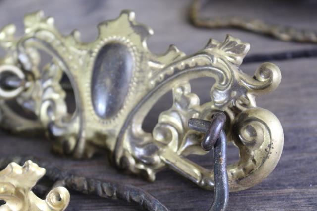 antique drawer pulls, shabby ornate french country style gilt brass embossed handles