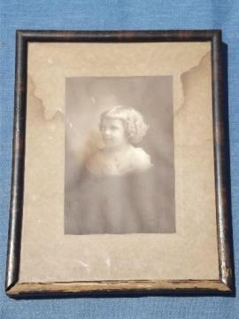 antique early 1900s baby picture, cabinet photo in shabby old wood frame