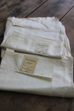 antique early 1900s vintage fabric, pure linen remnants w/ old paper labels
