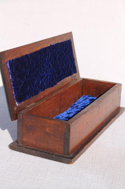 antique early 1900s vintage pine wood box, small jewelry casket dresser box or instrument case