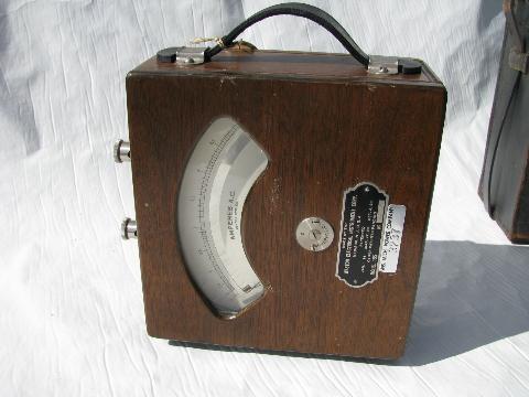 antique early electric Weston wood ammeter leather case