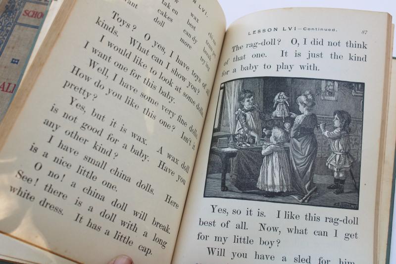 antique early readers, reading primers learning to read schoolbooks circa 1900 vintage