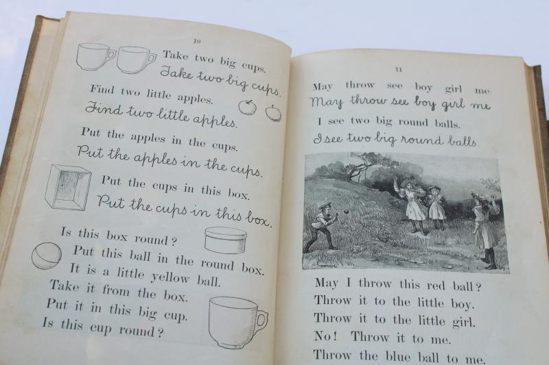 antique early readers, reading primers learning to read schoolbooks circa 1900 vintage